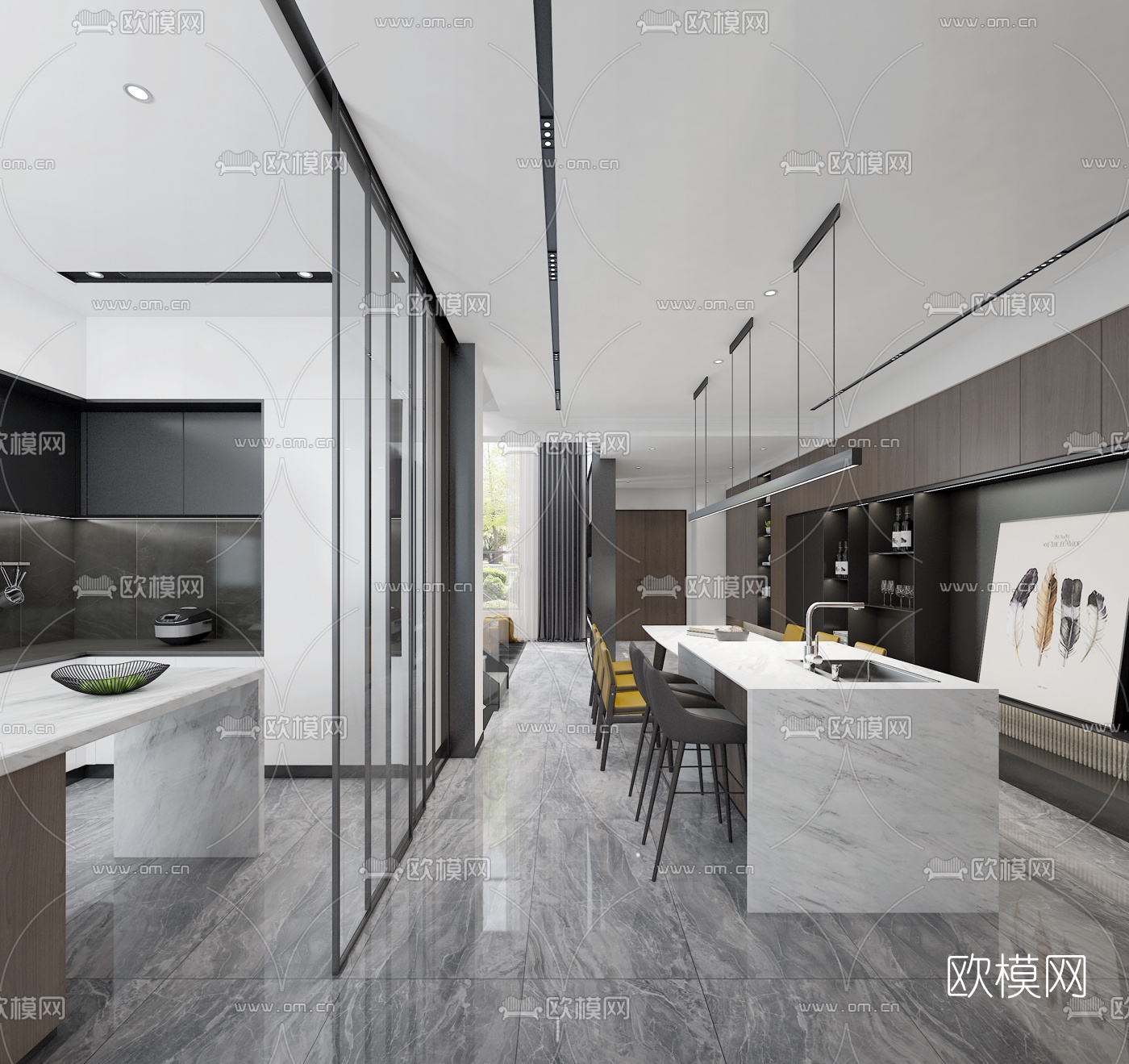 现代别墅大堂餐厅3d模型下载（渲染图4）