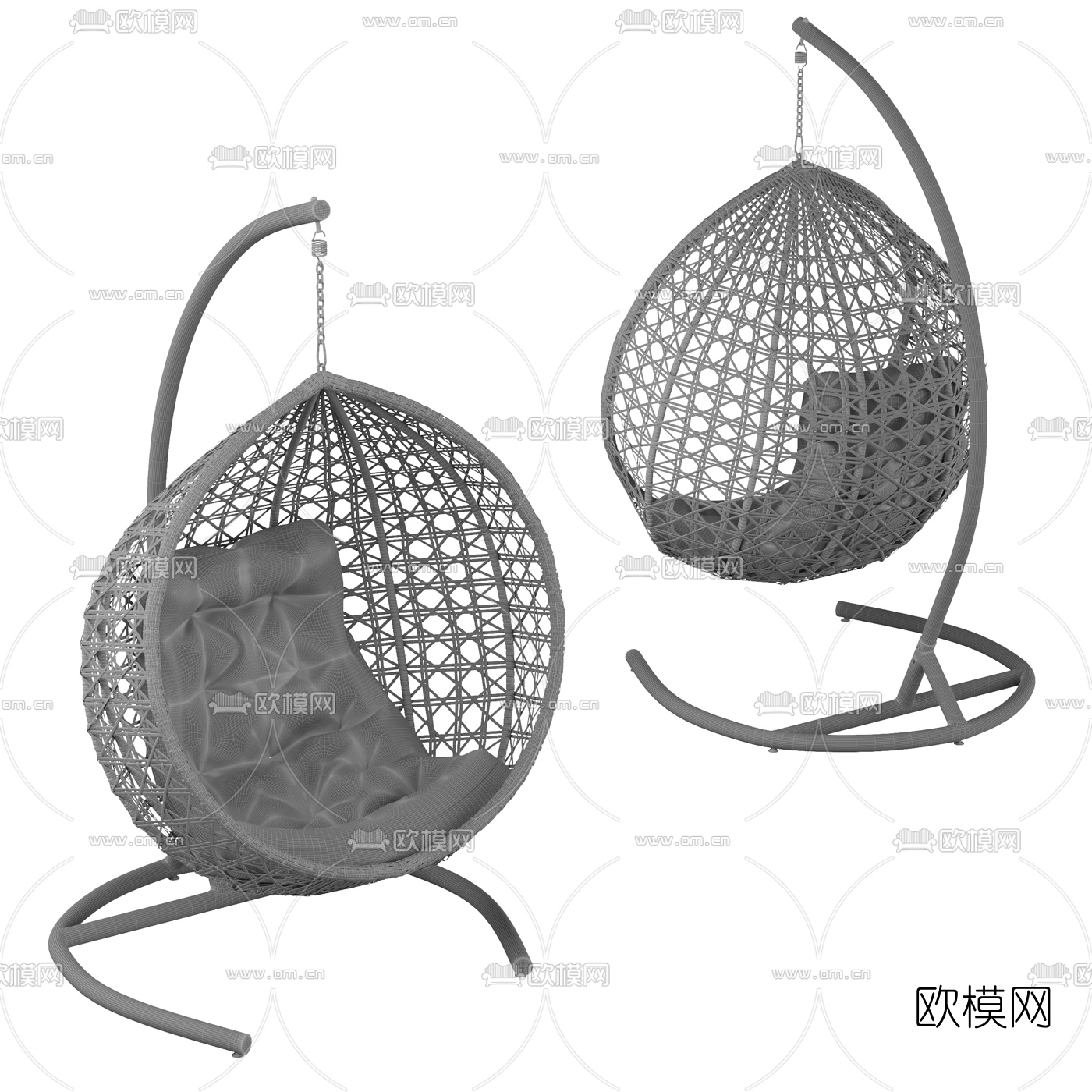 现代藤编吊椅3d模型下载（渲染图2）