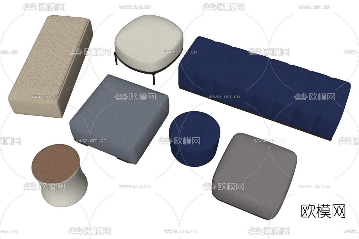 现代布艺脚踏su模型下载
