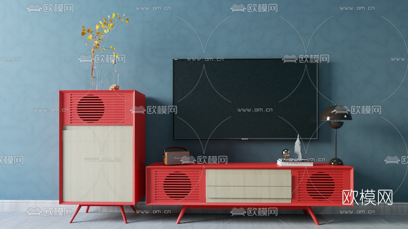 北欧边柜电视机su模型下载