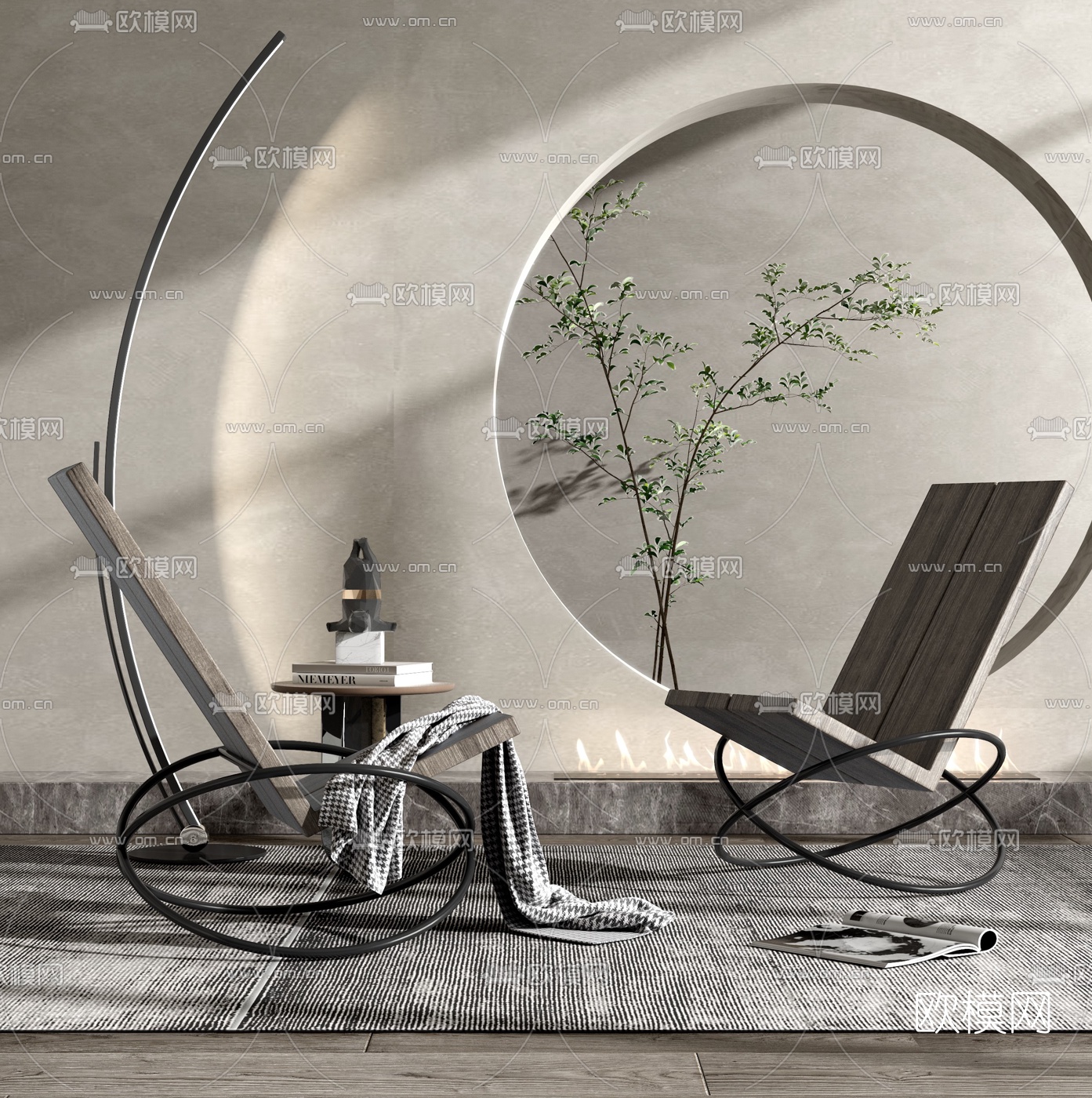 现代个性躺椅边几3d模型