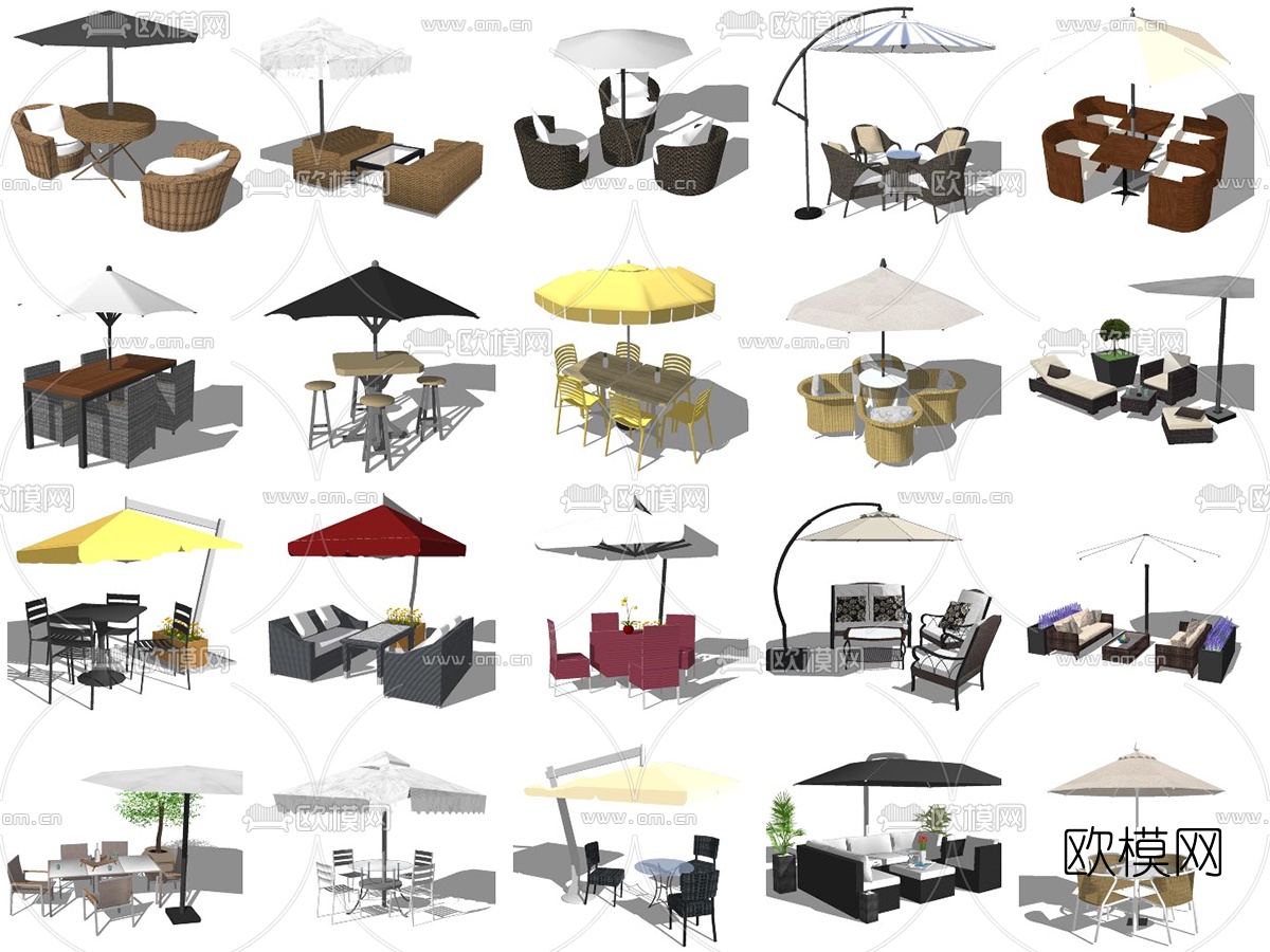 现代户外遮阳伞休闲桌椅su模型下载