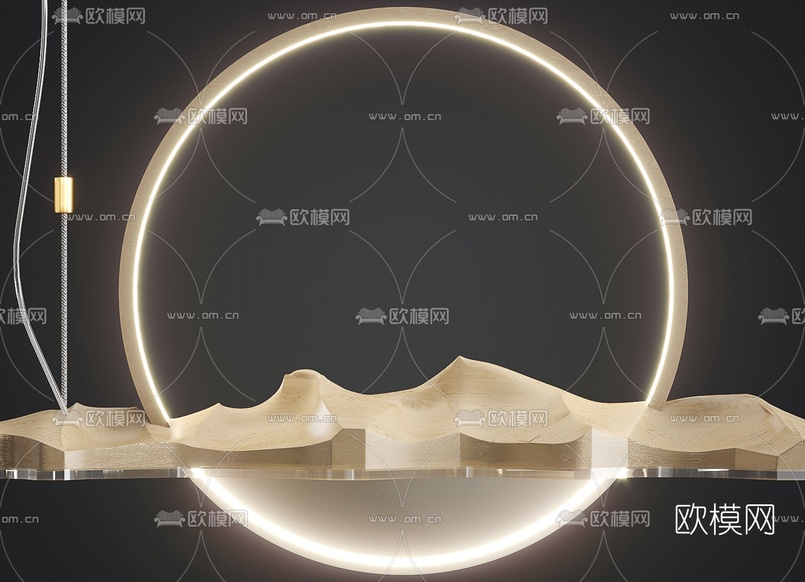 新中式拟山吊灯3d模型下载(渲染图2)
