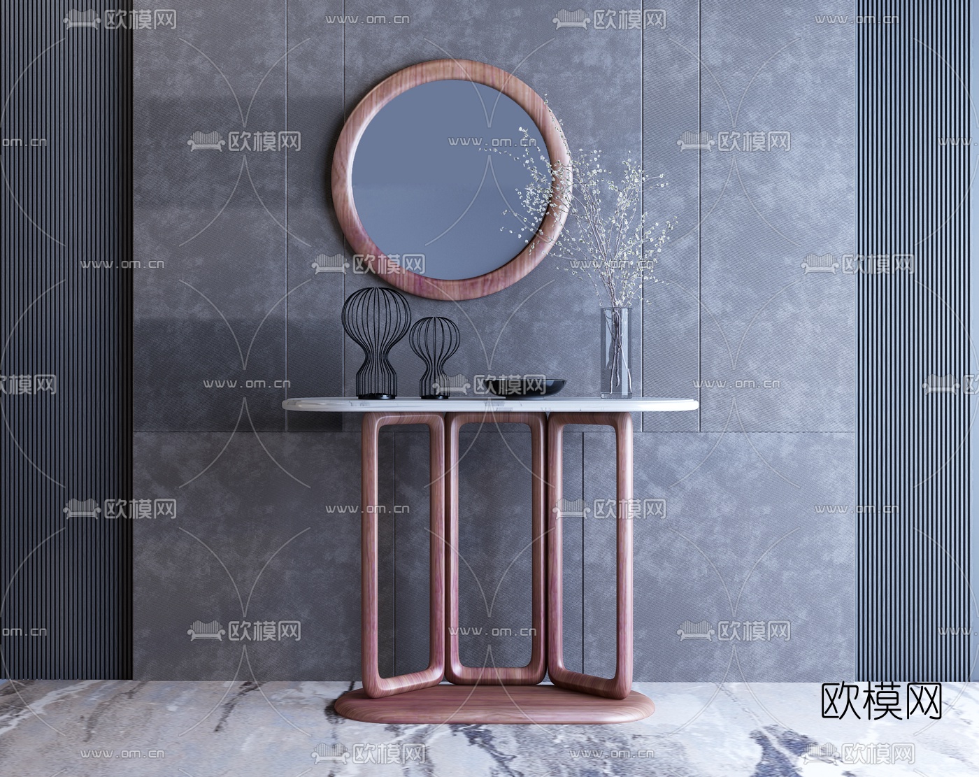 现代极简玄关端景条案3d模型下载