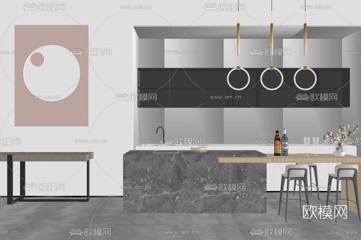 现代轻奢吧台su模型下载