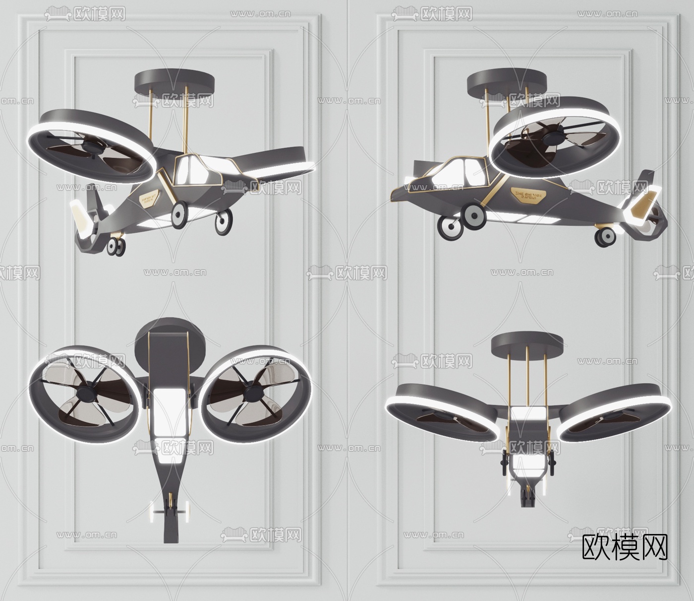 现代儿童飞机吊灯3d模型下载