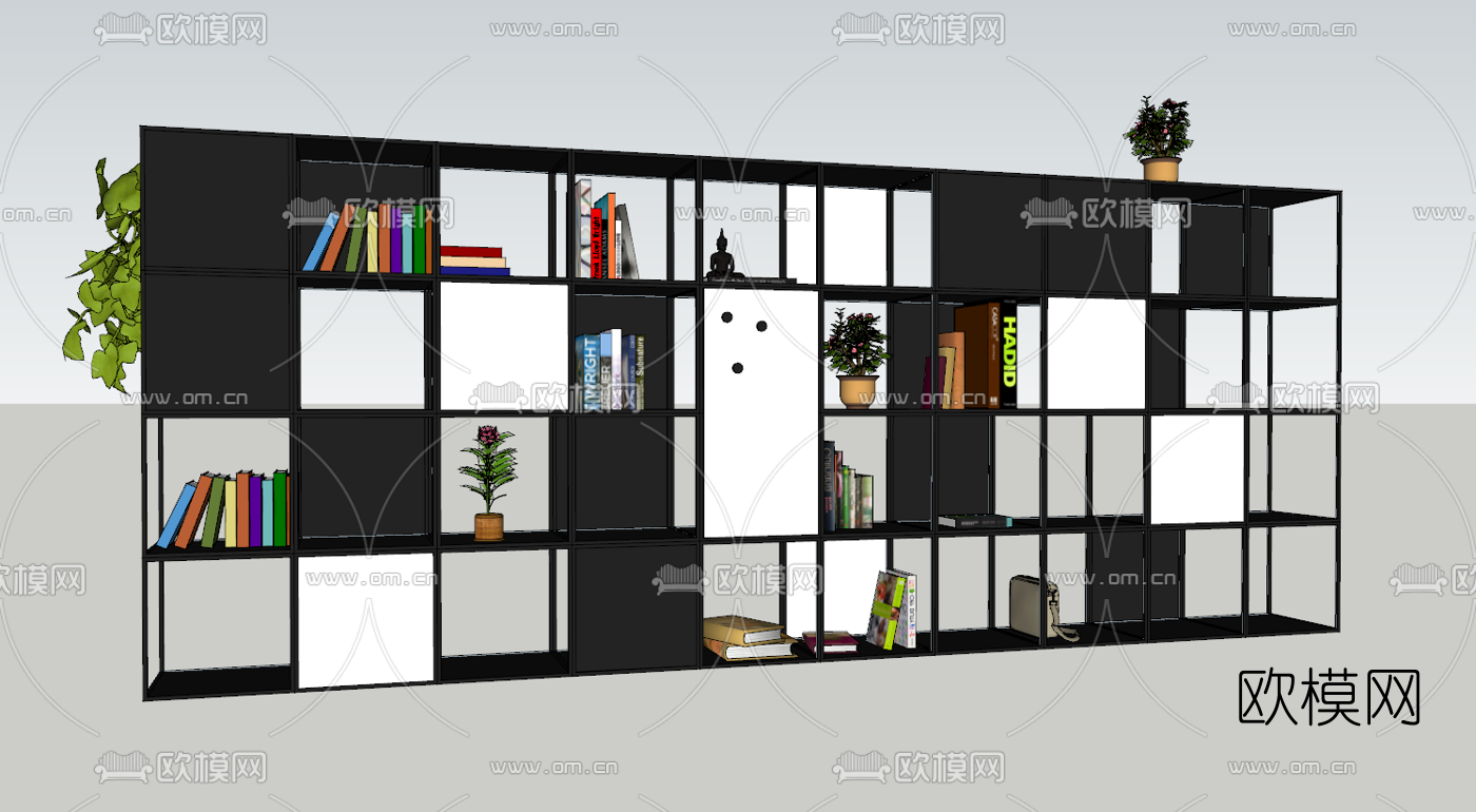 工业风铁艺书架su模型下载（渲染图1）