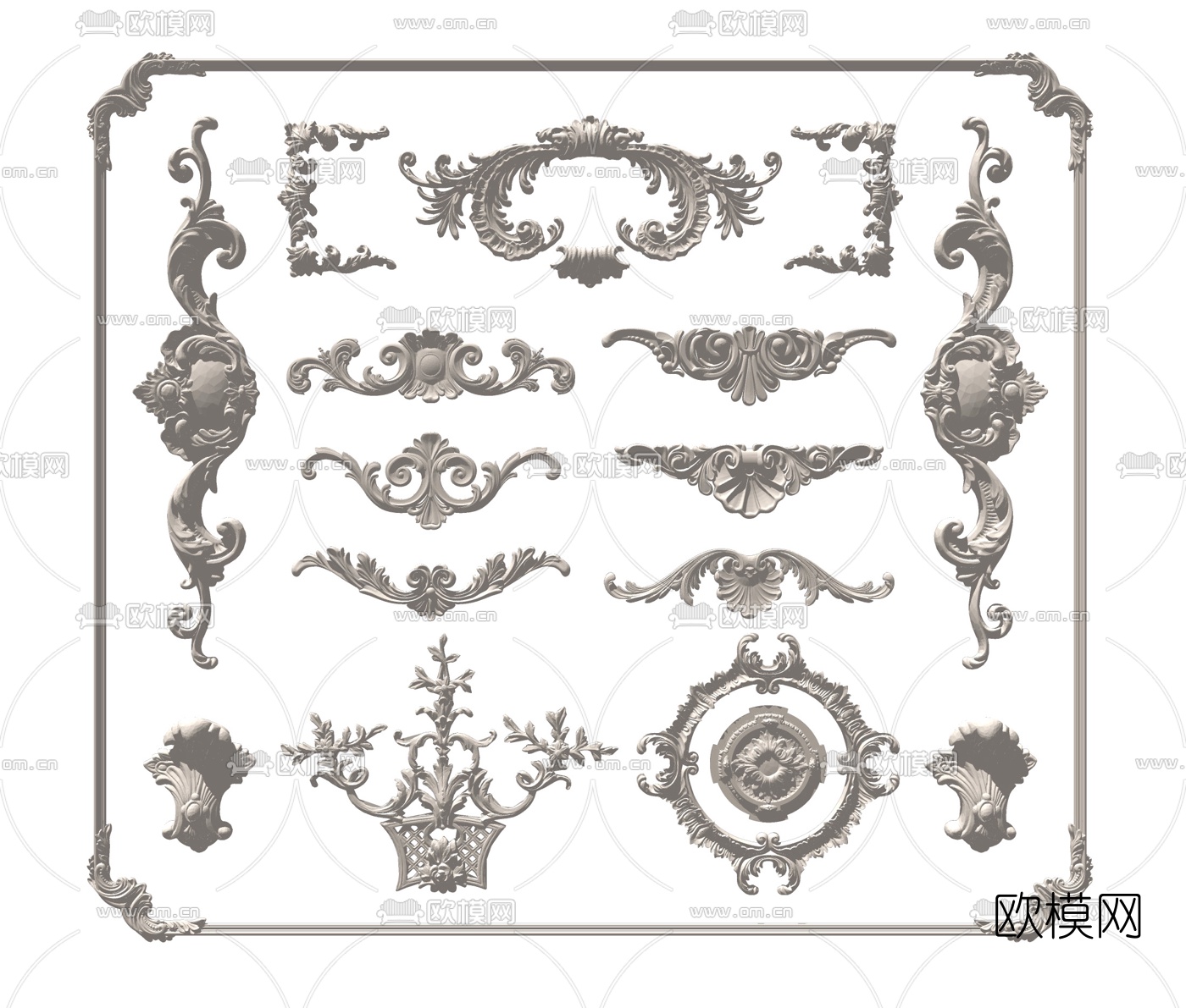 欧式雕花石膏线条su模型下载（渲染图2）