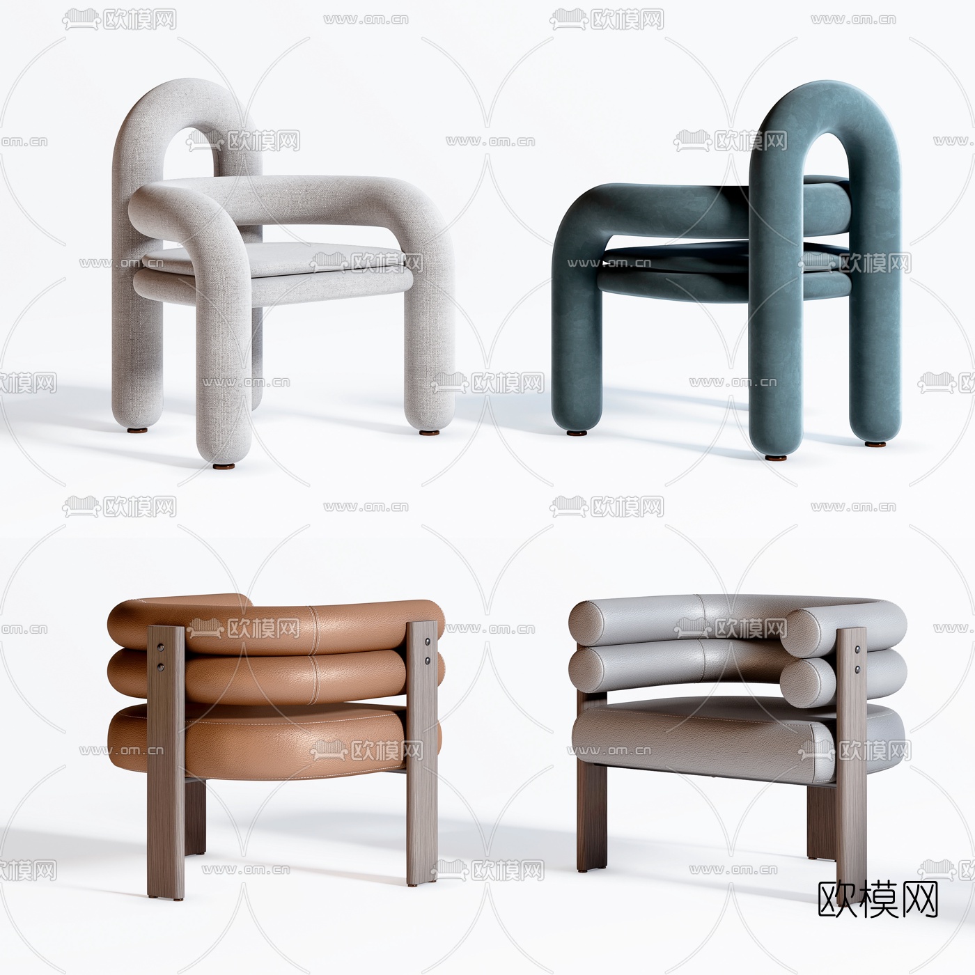 现代皮革布艺休闲椅3d模型