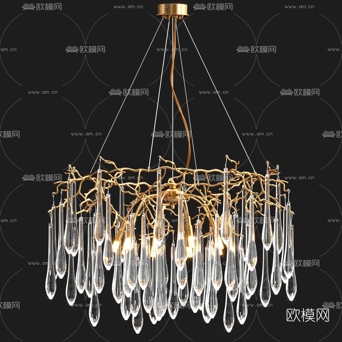 现代树枝水晶装饰吊灯3d模型下载（渲染图2）