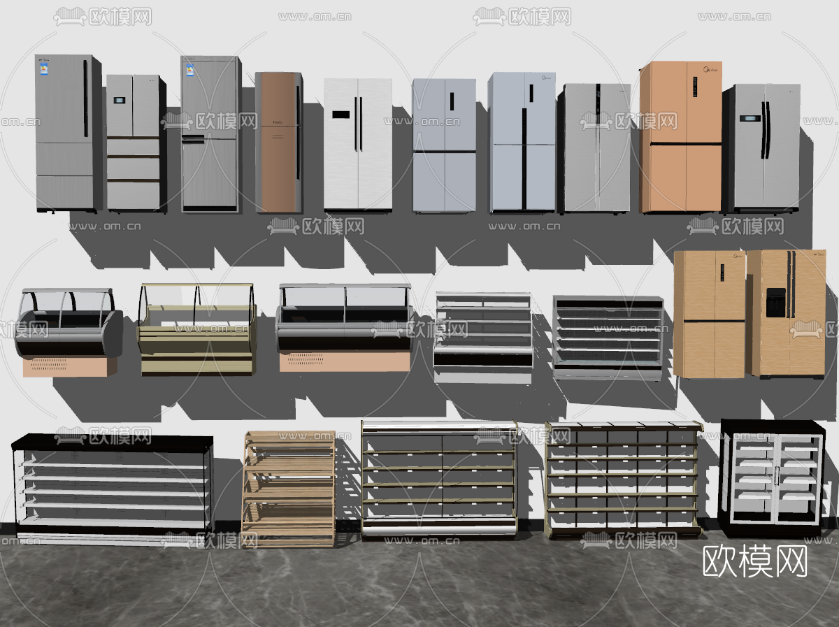 现代冰箱冰柜展示柜su模型下载（渲染图2）