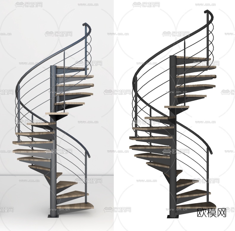现代金属旋转楼梯su模型下载（渲染图3）