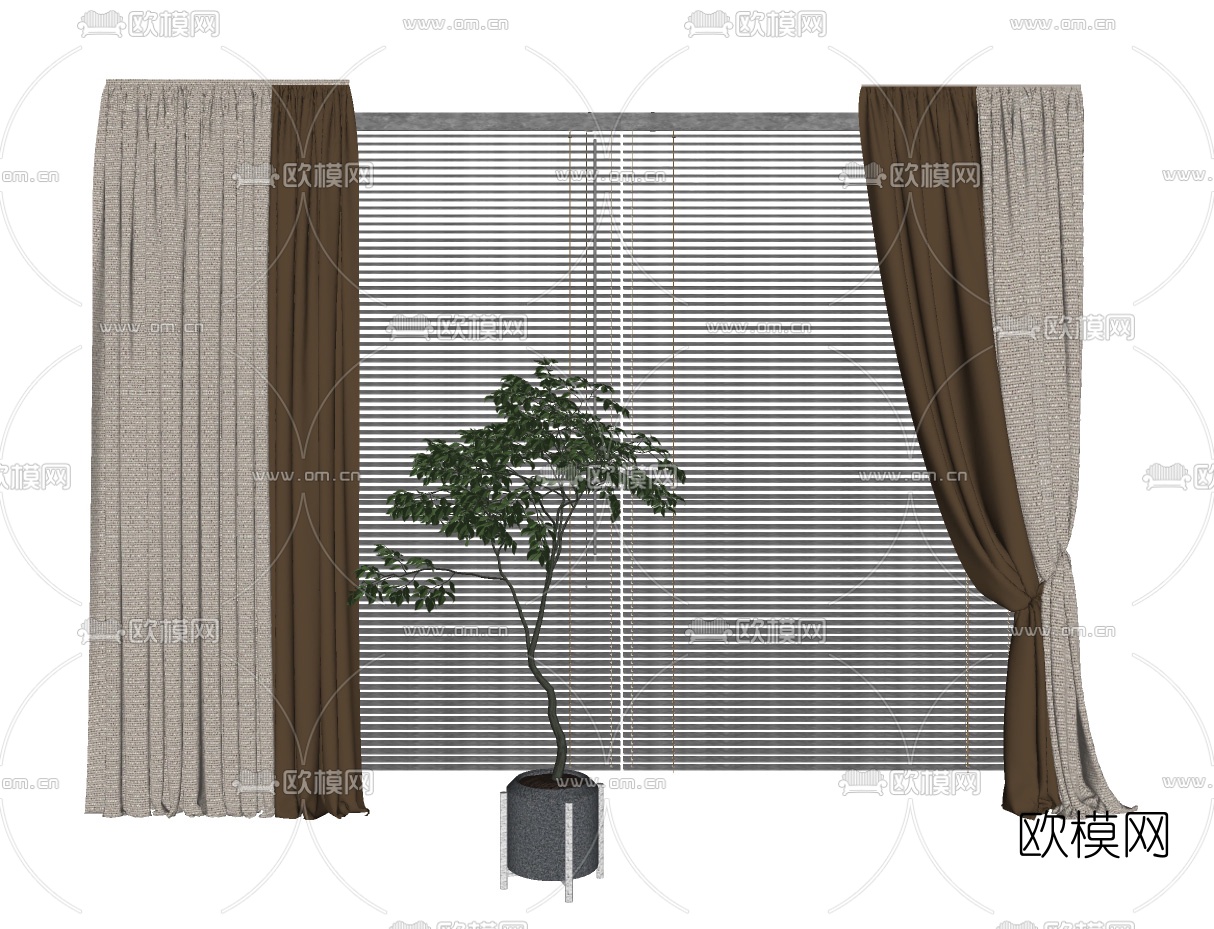 新中式布艺百叶窗帘su模型下载