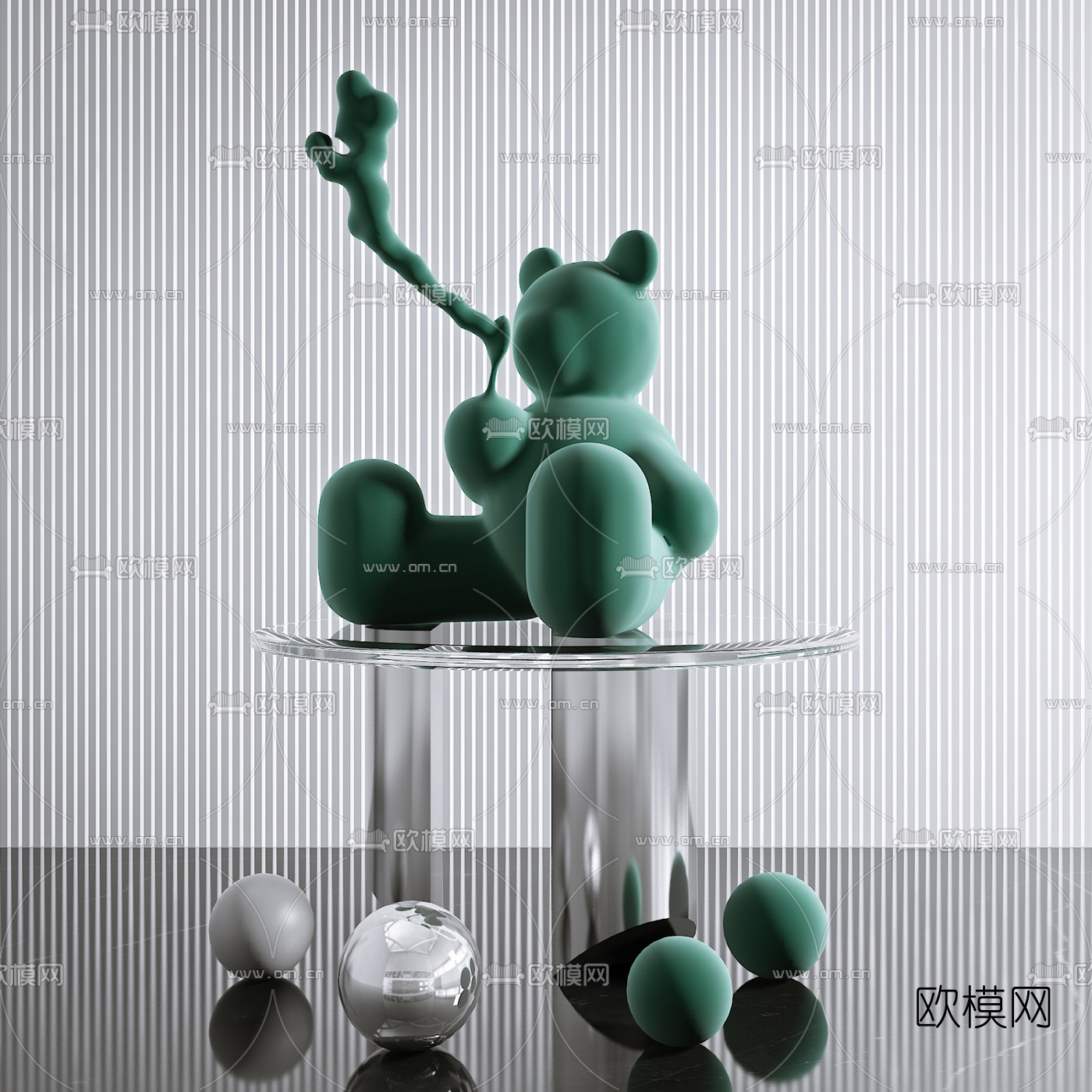 现代小熊吹泡泡雕塑3d模型