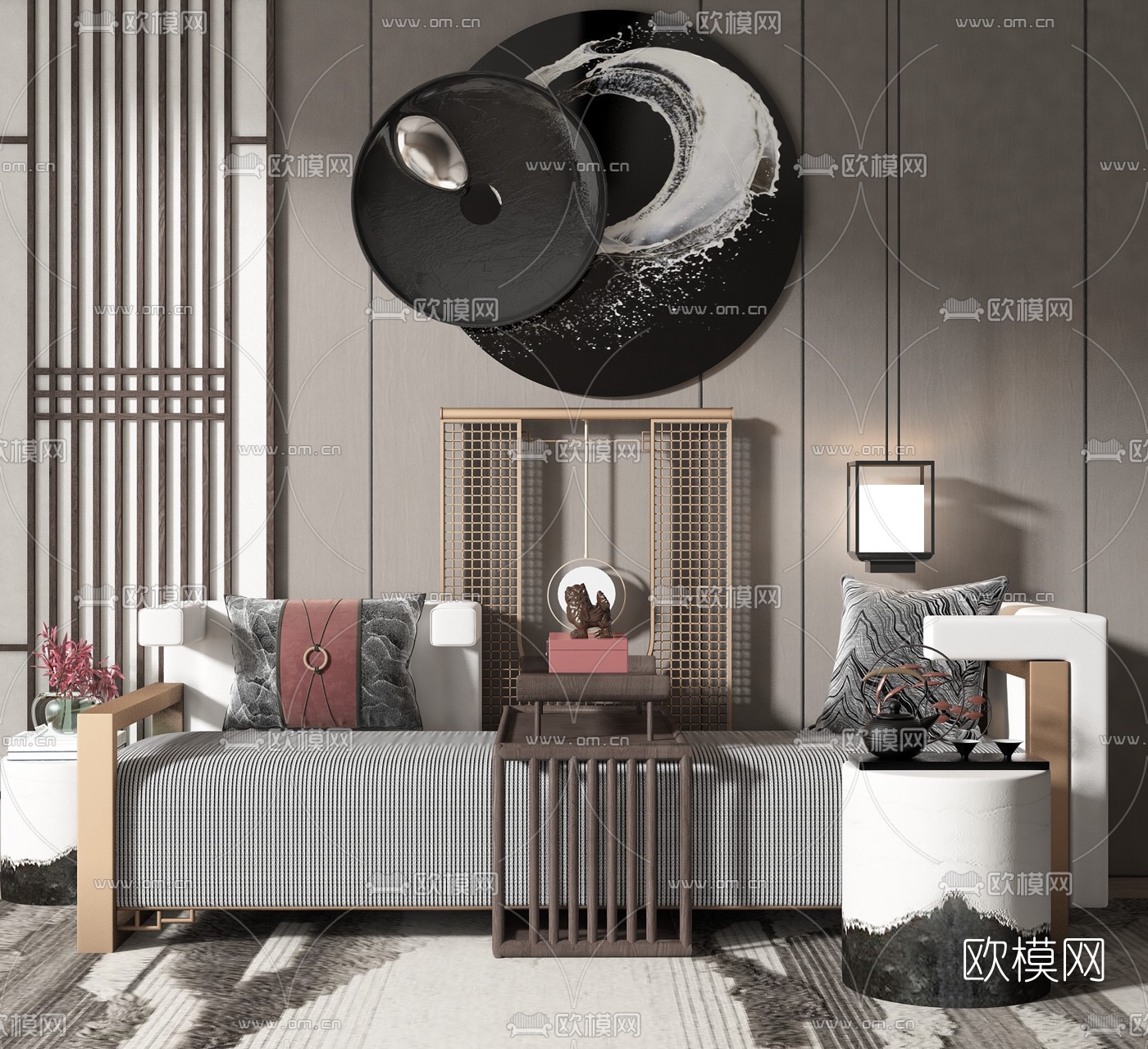 新中式布艺贵妃椅3d模型