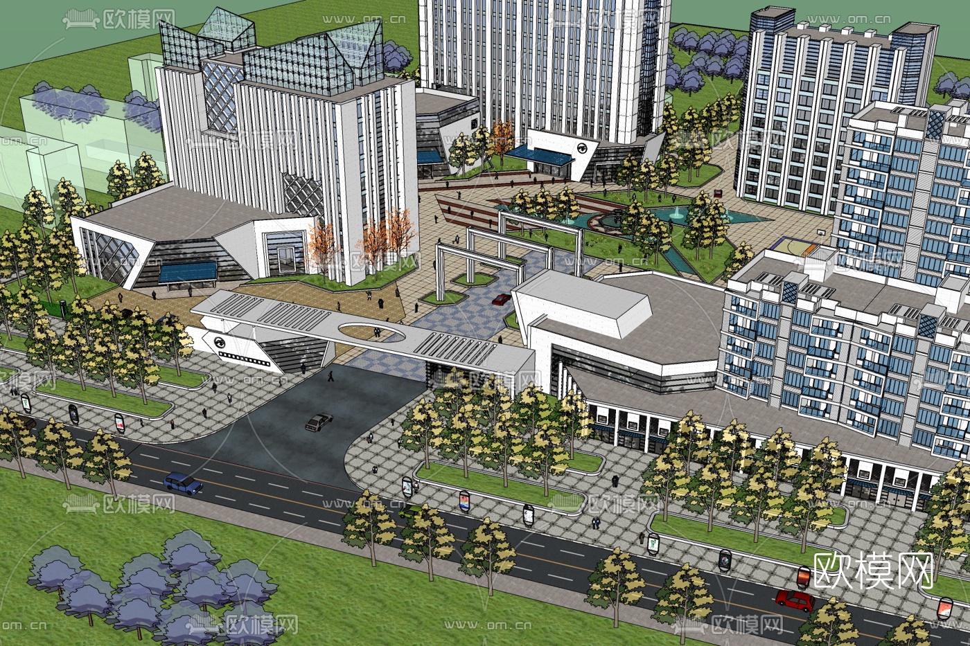 现代商业产业城鸟瞰免费su模型下载