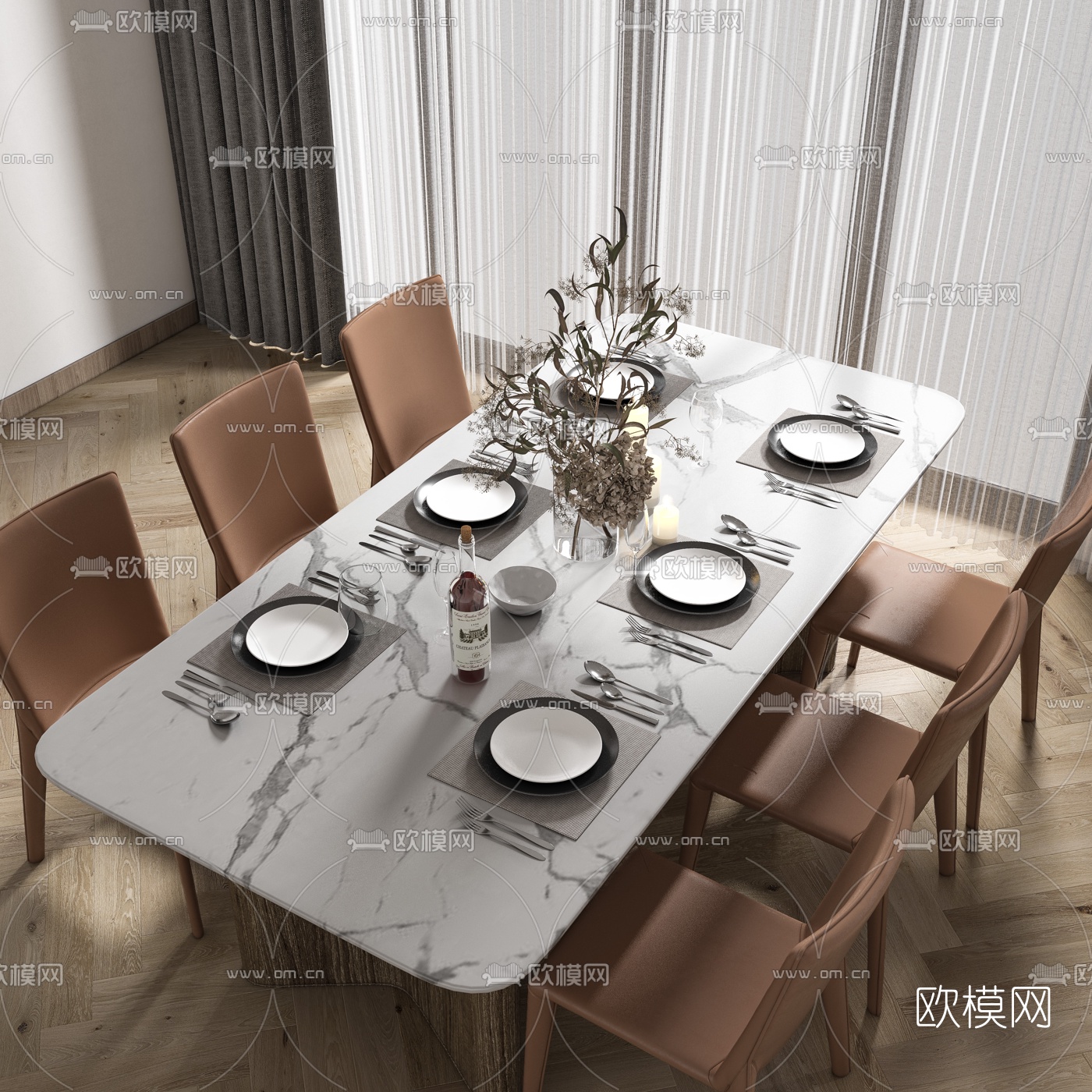 现代混搭客厅餐厅3d模型