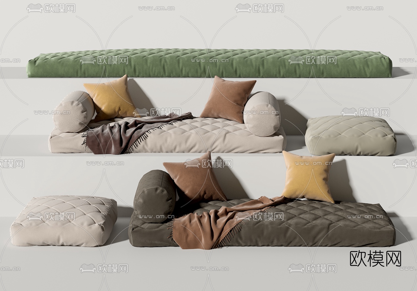 现代绒布坐垫抱枕3d模型下载（渲染图2）