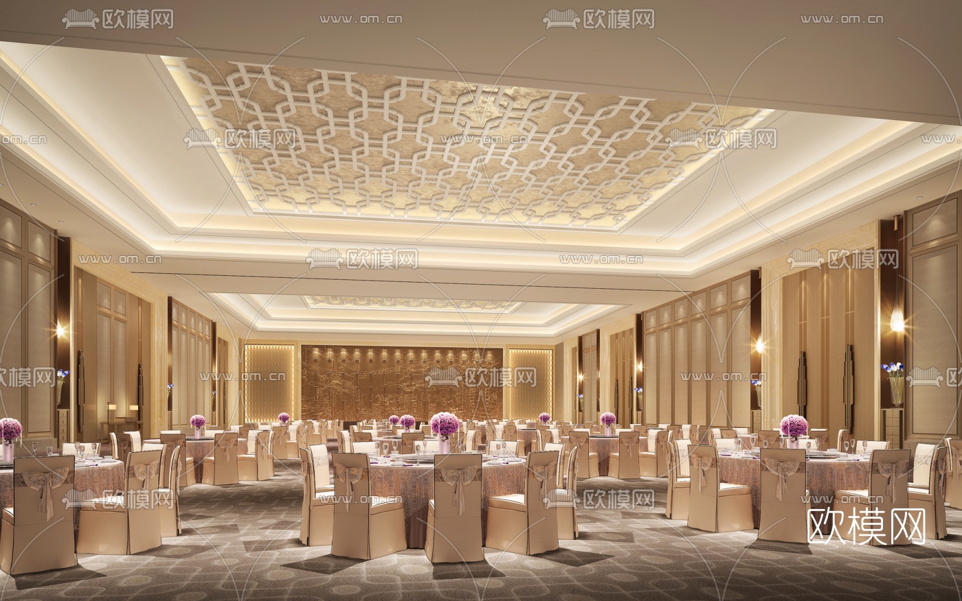 现代轻奢酒店宴会厅3d模型下载