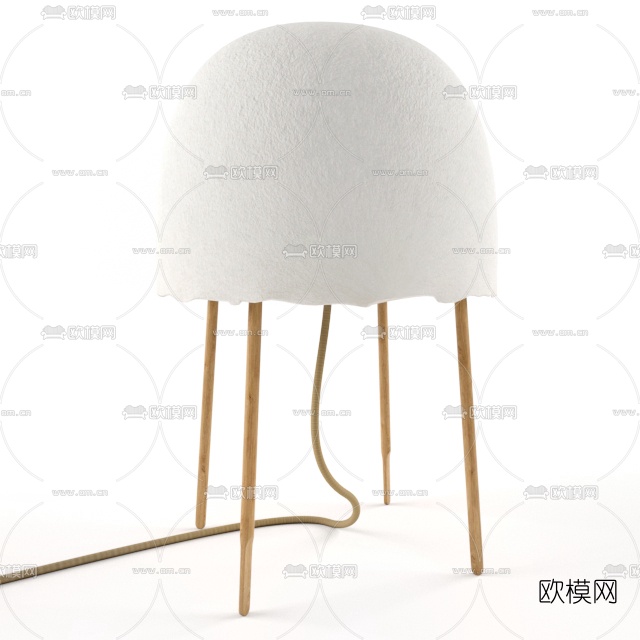 北欧绒布灯罩落地灯3d模型下载（渲染图4）