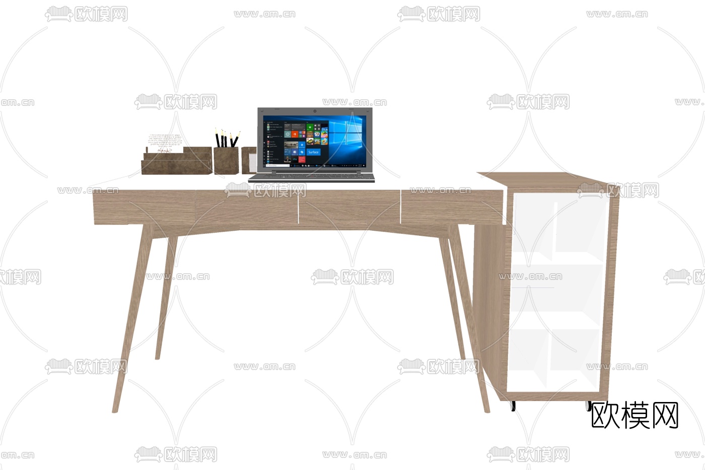 北欧实木书桌su模型下载