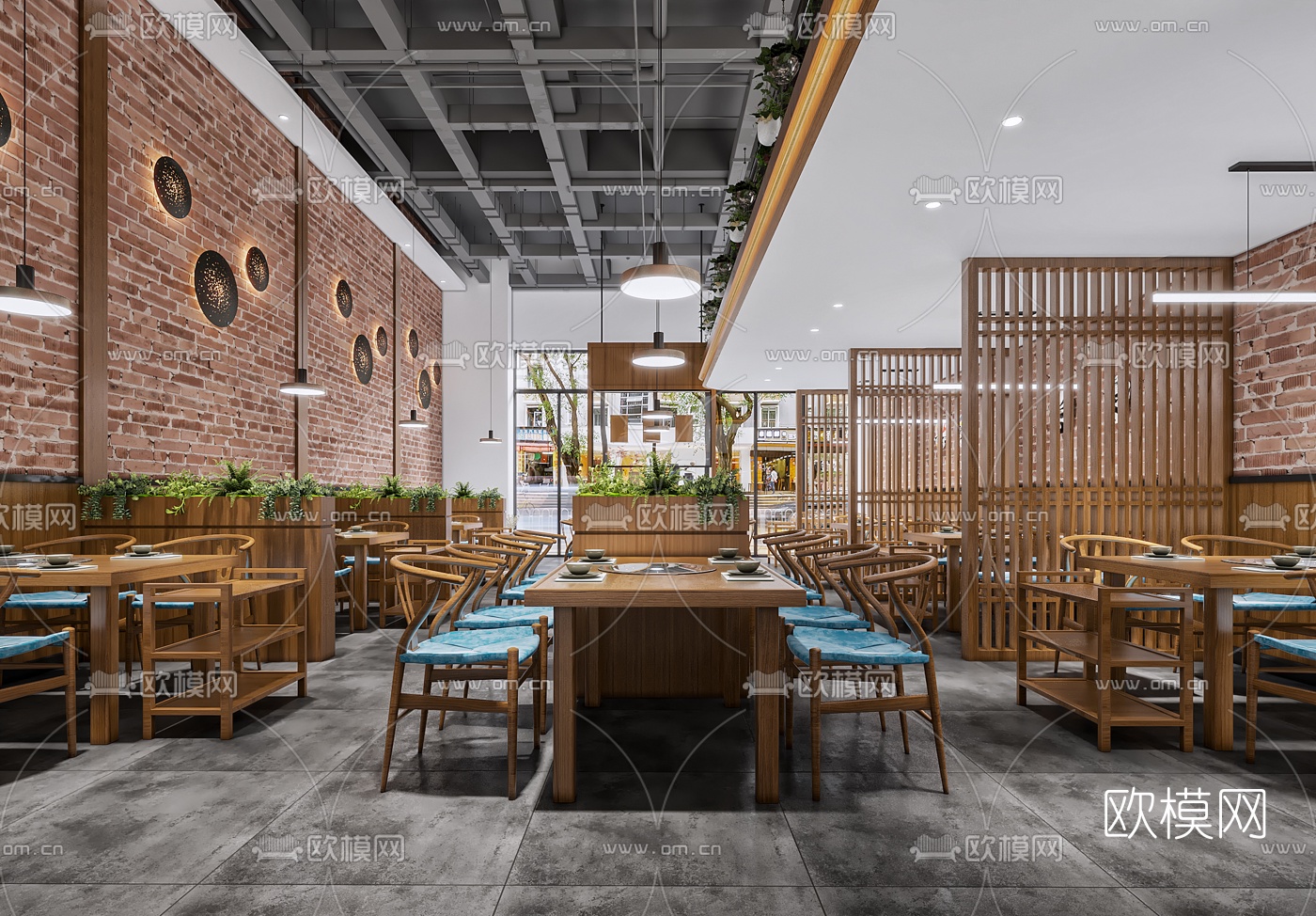 新中式复式火锅店3d模型