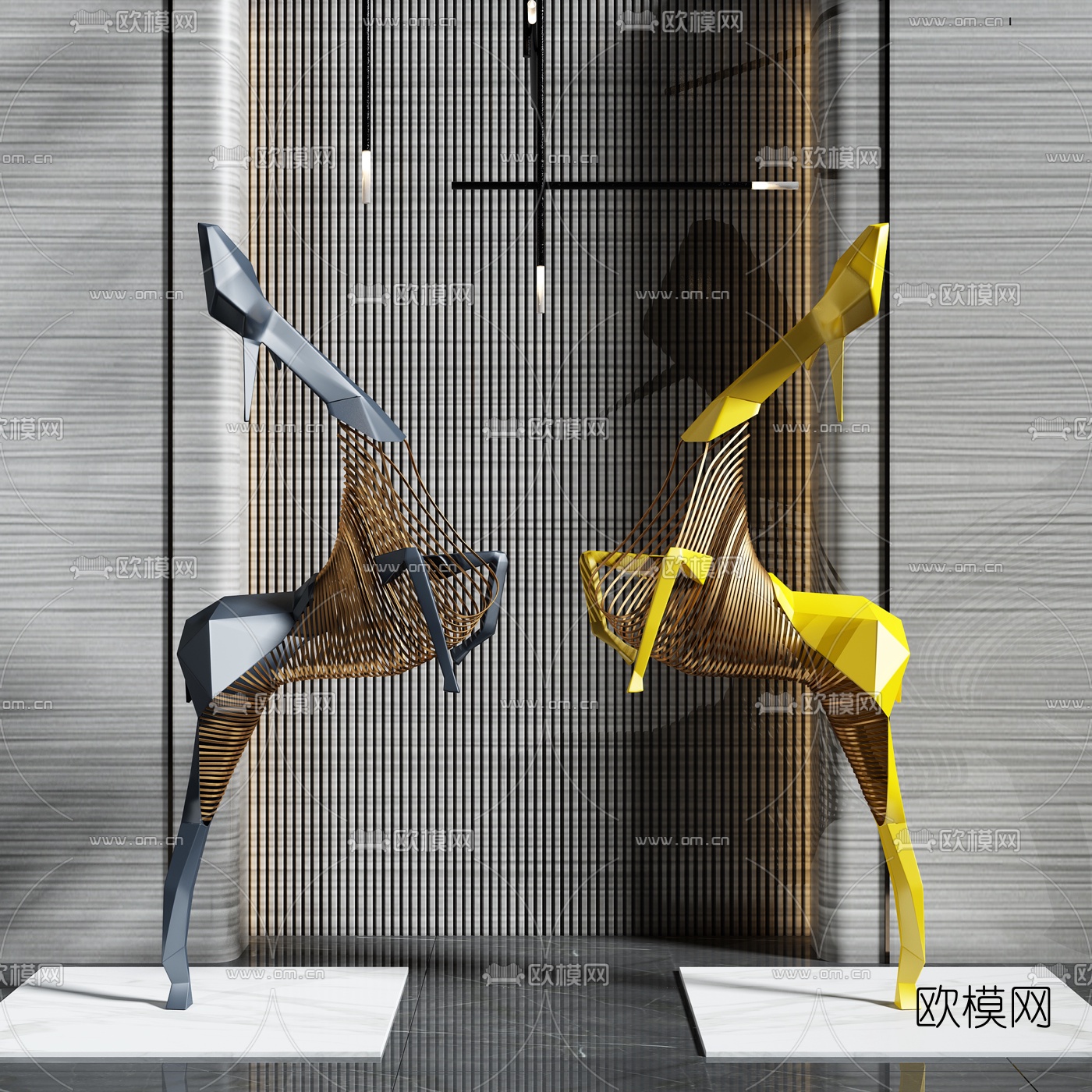 现代抽象鹿雕塑摆件3d模型下载