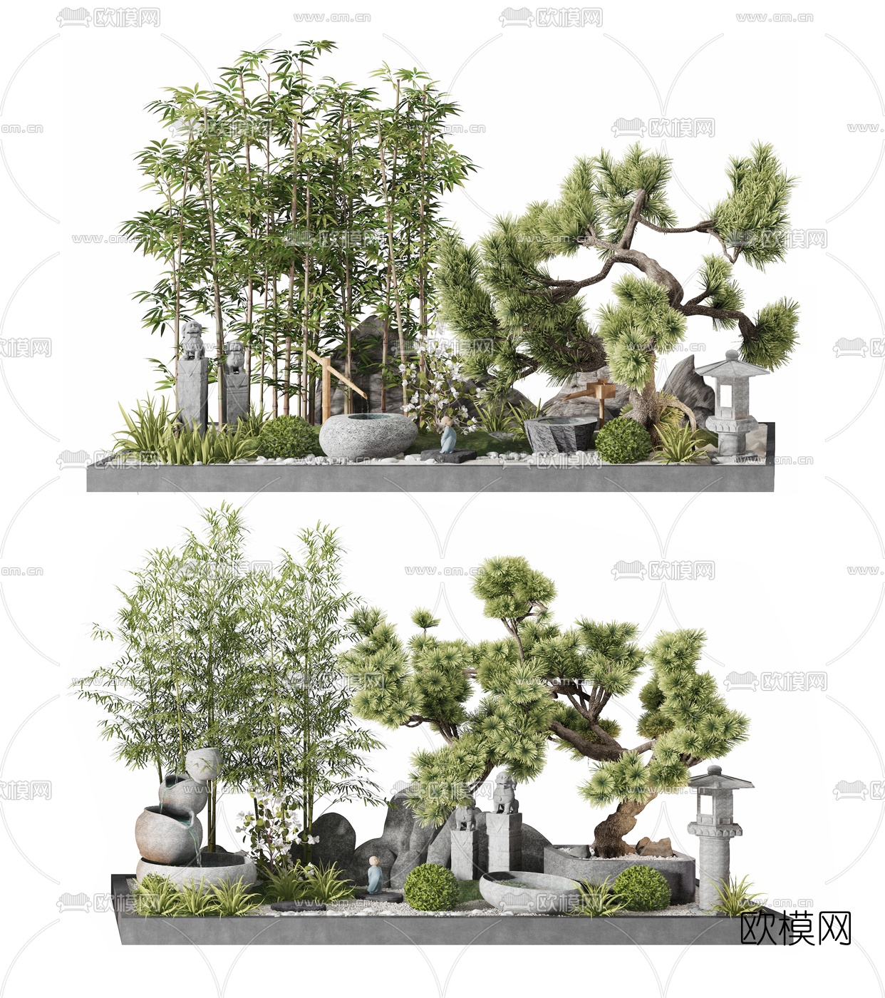 现代植物假山小景3d模型