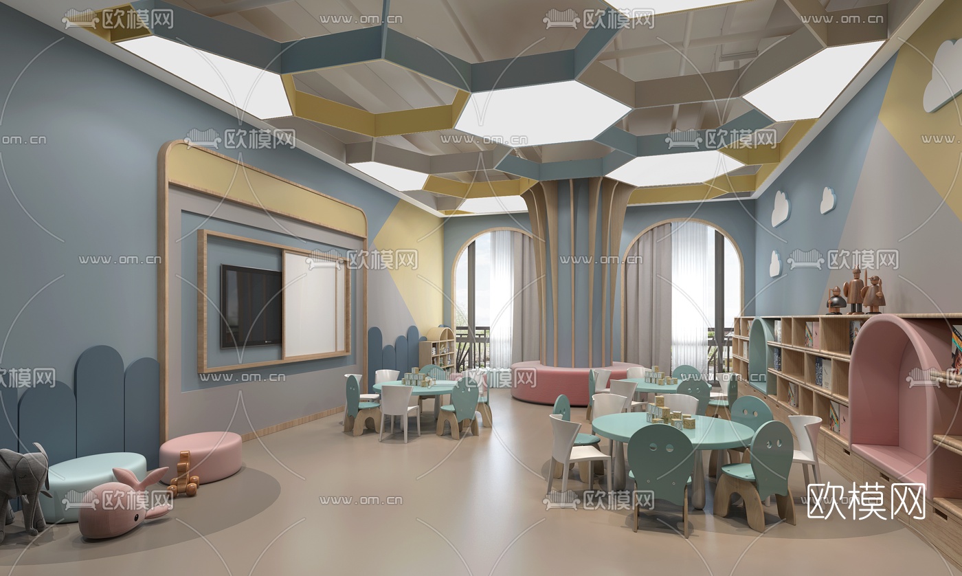 现代幼儿园教室3d模型下载