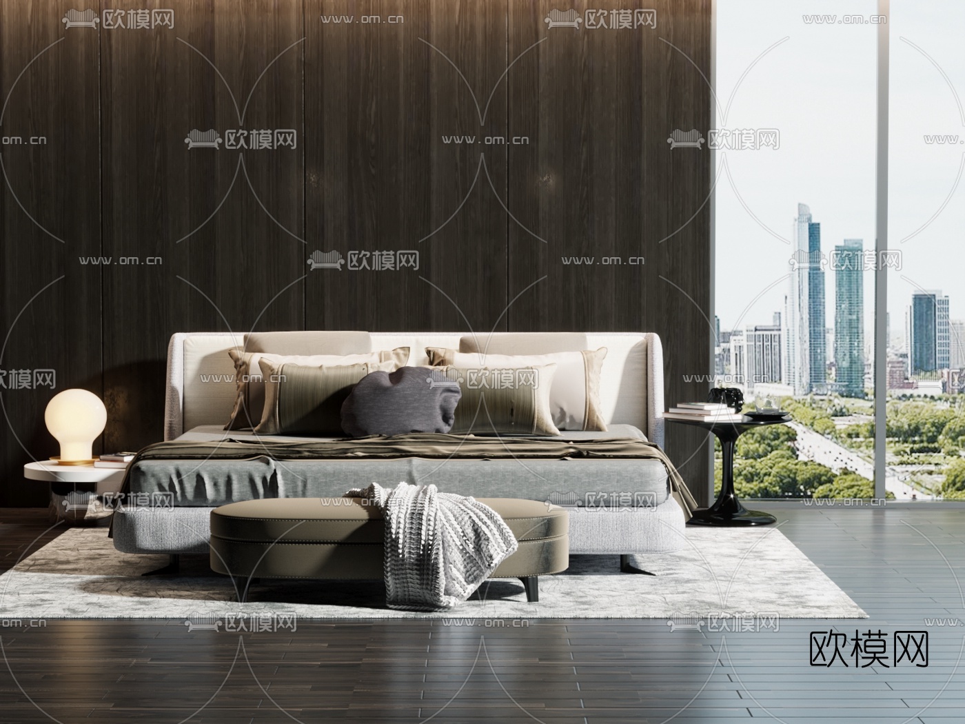 Minotti 现代布艺双人床3d模型