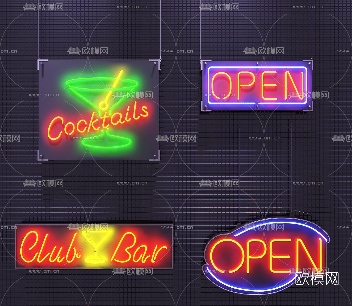 现代广告灯牌霓虹装饰灯3d模型下载