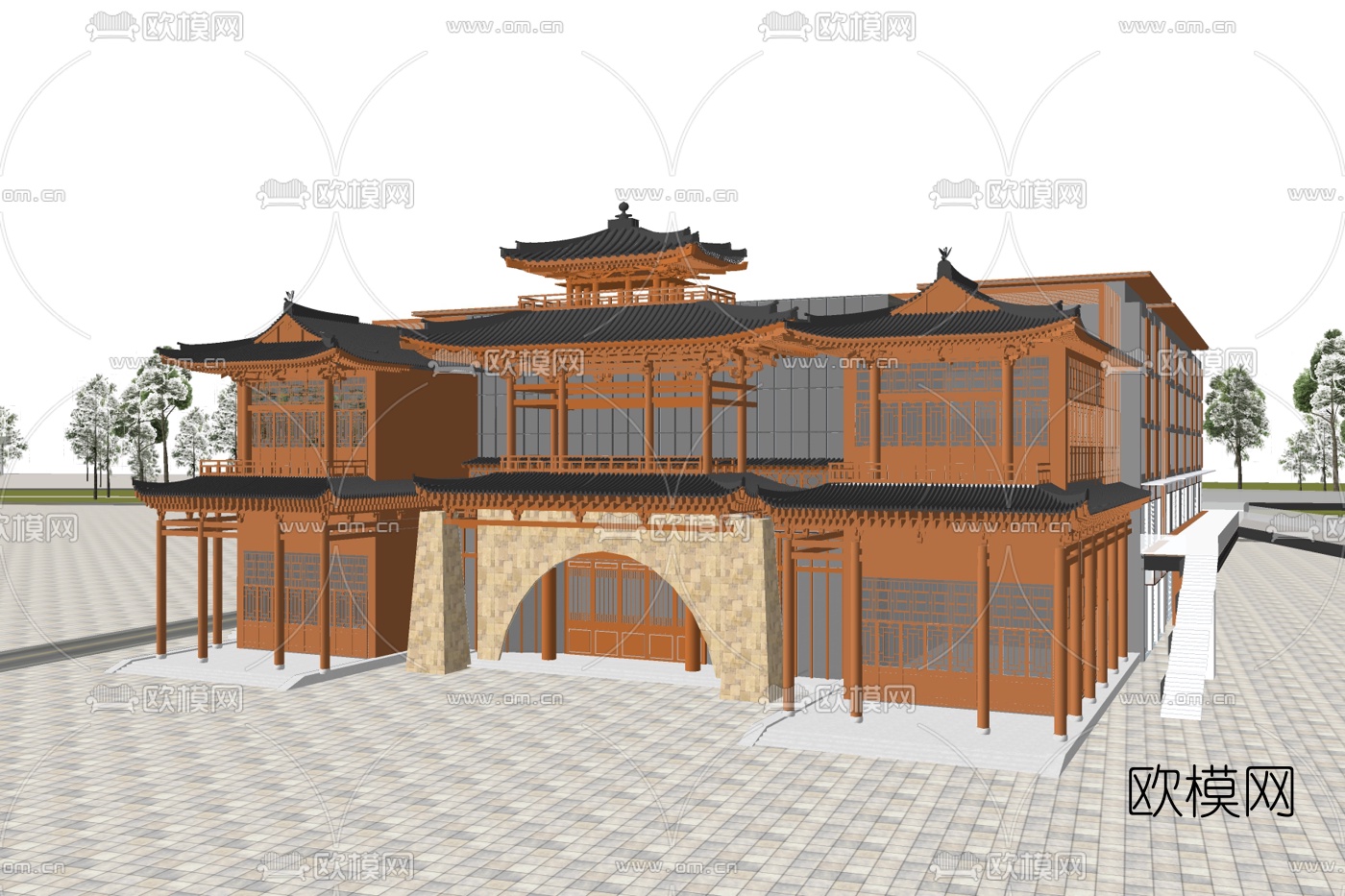 中式古建塔楼su模型下载