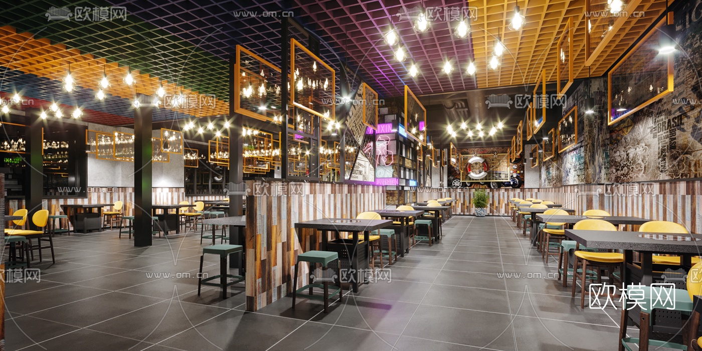 工业风串串火锅店3d模型