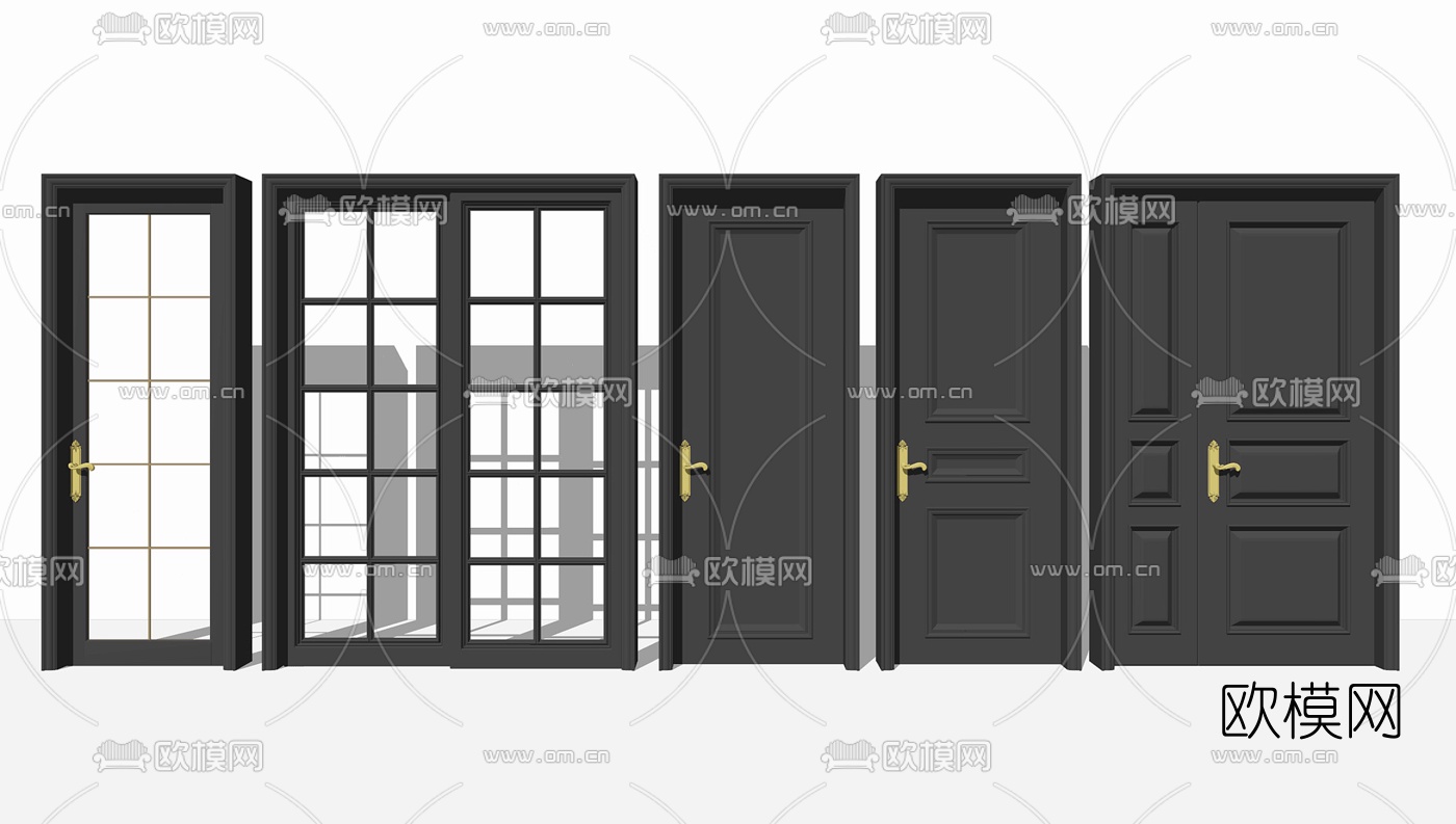 简欧房门单开门厨卫门su模型