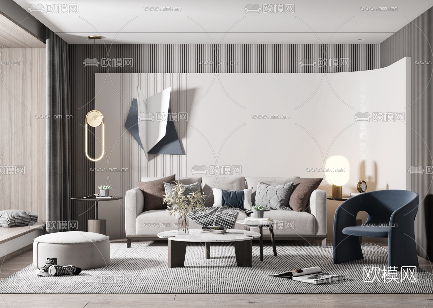 北欧布艺组合沙发3d模型下载