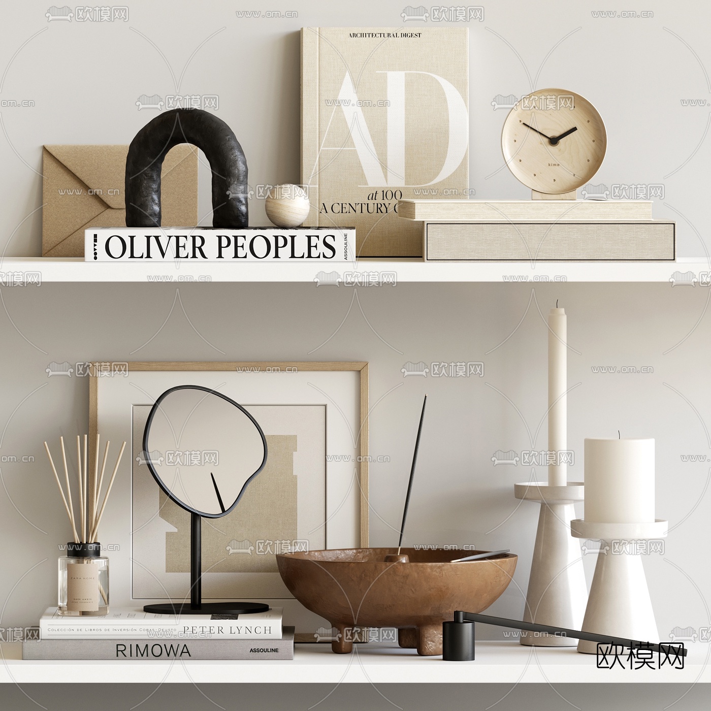 北欧书籍烛台雕塑饰品摆件3d模型下载（渲染图1）