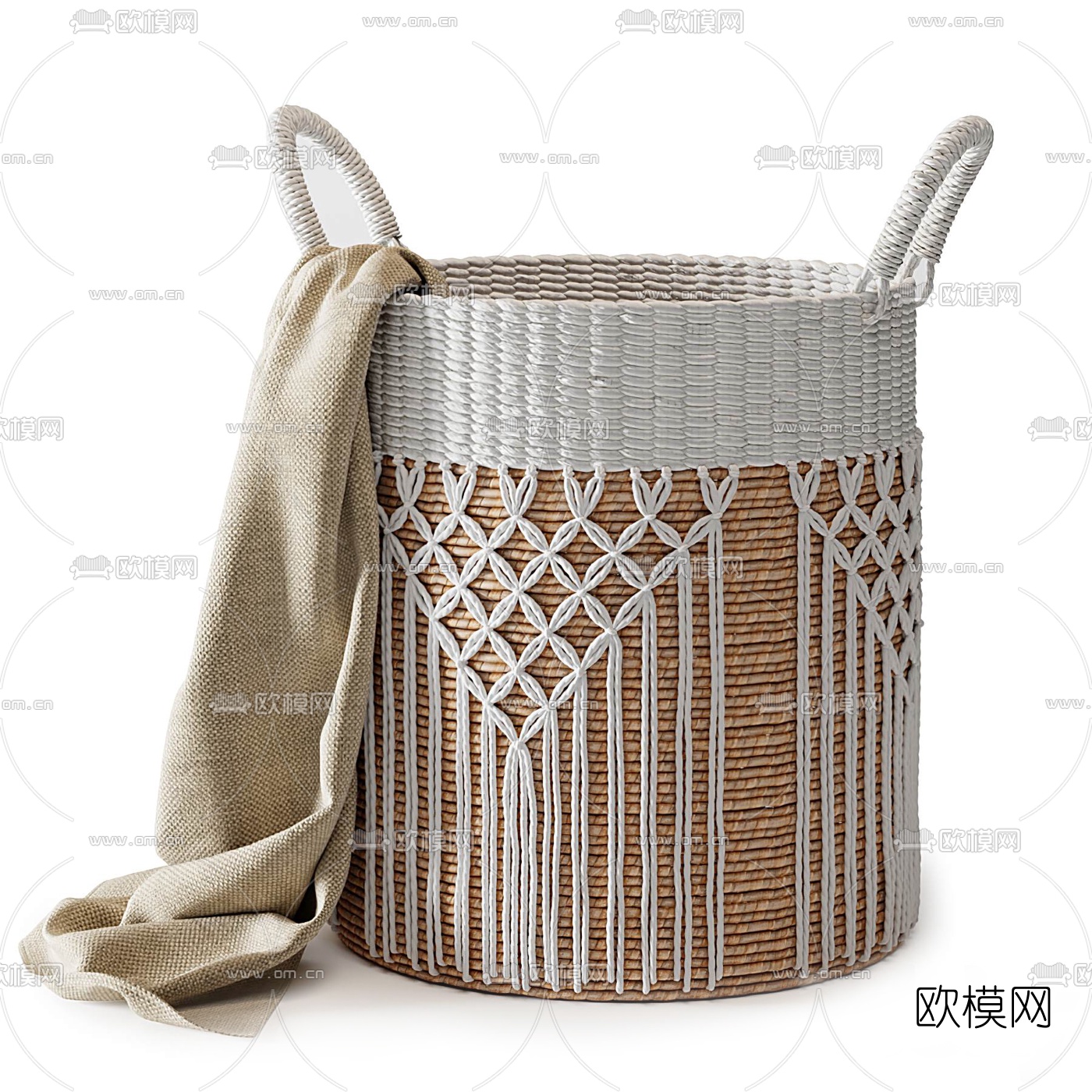 自然风藤编脏衣篮3d模型下载（渲染图2）