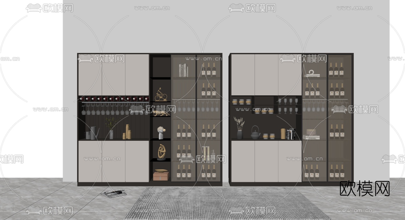 现代酒柜su模型下载