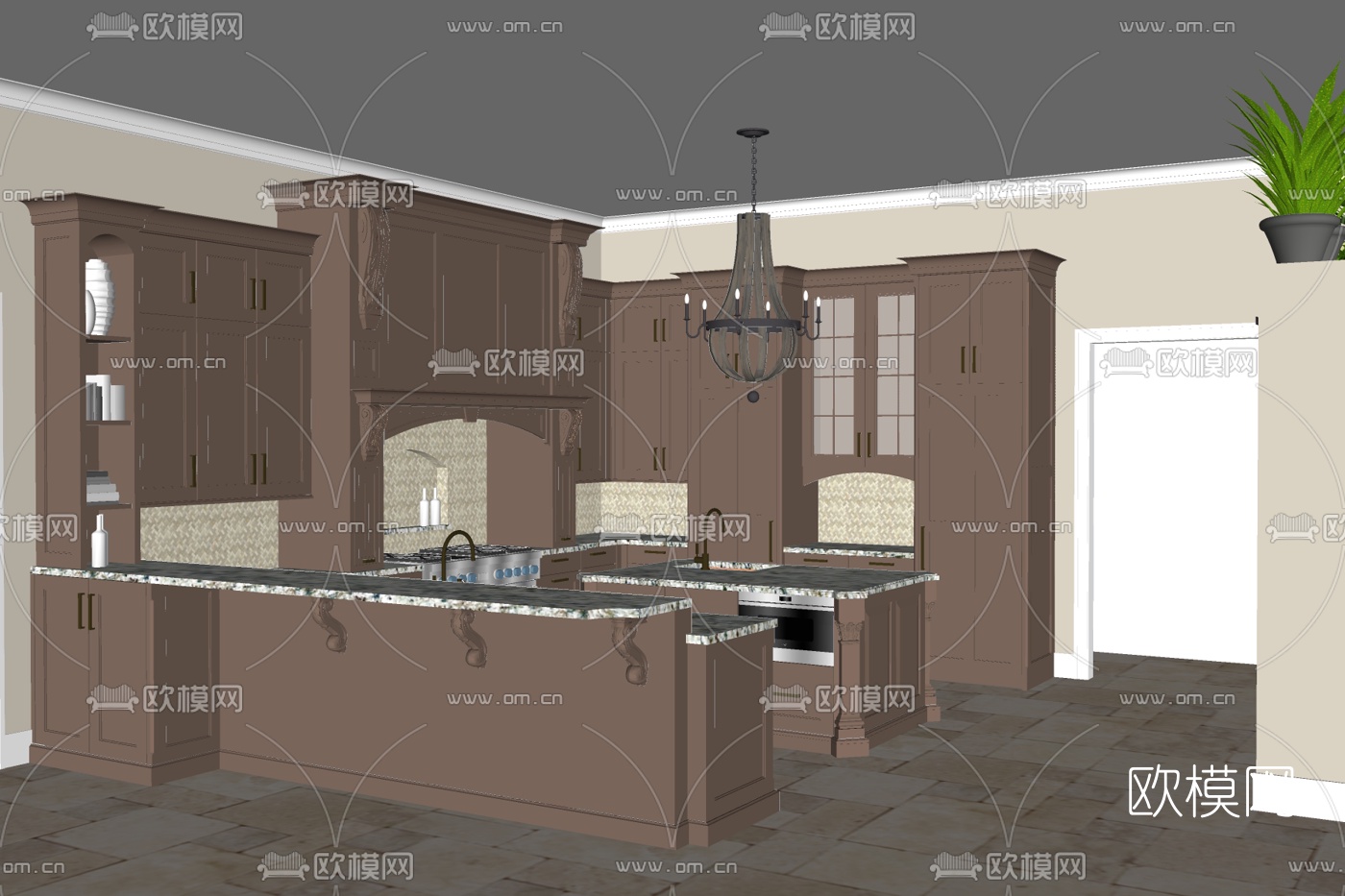欧式厨房su模型下载