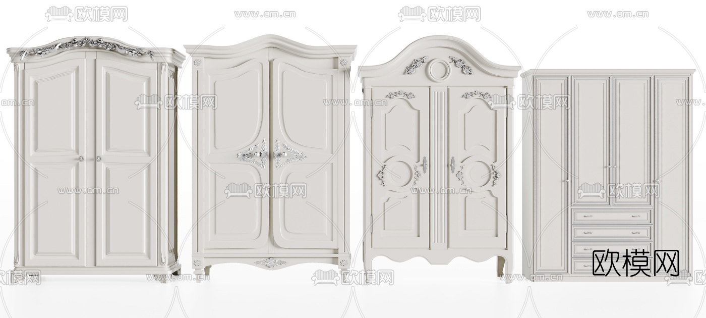 简欧雕花衣柜3d模型下载
