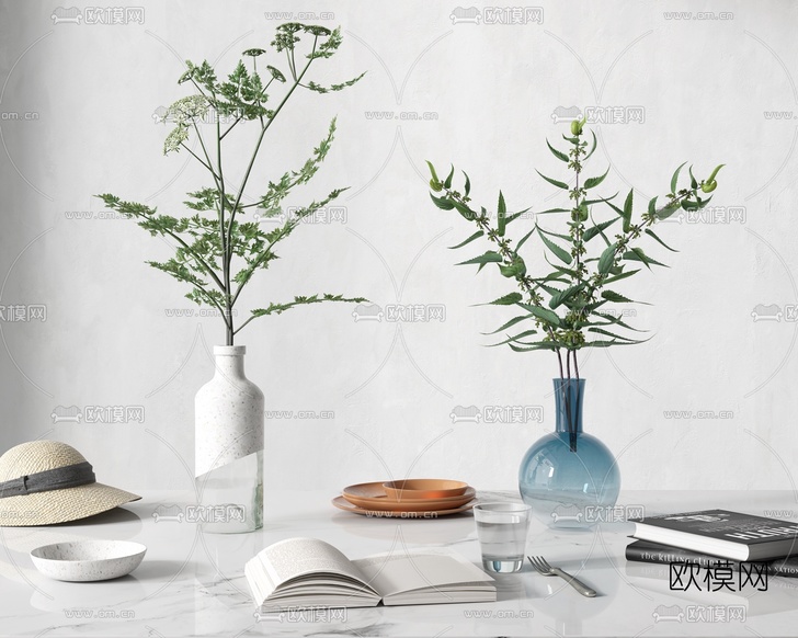 现代水生绿植花瓶3d模型下载(渲染图1)