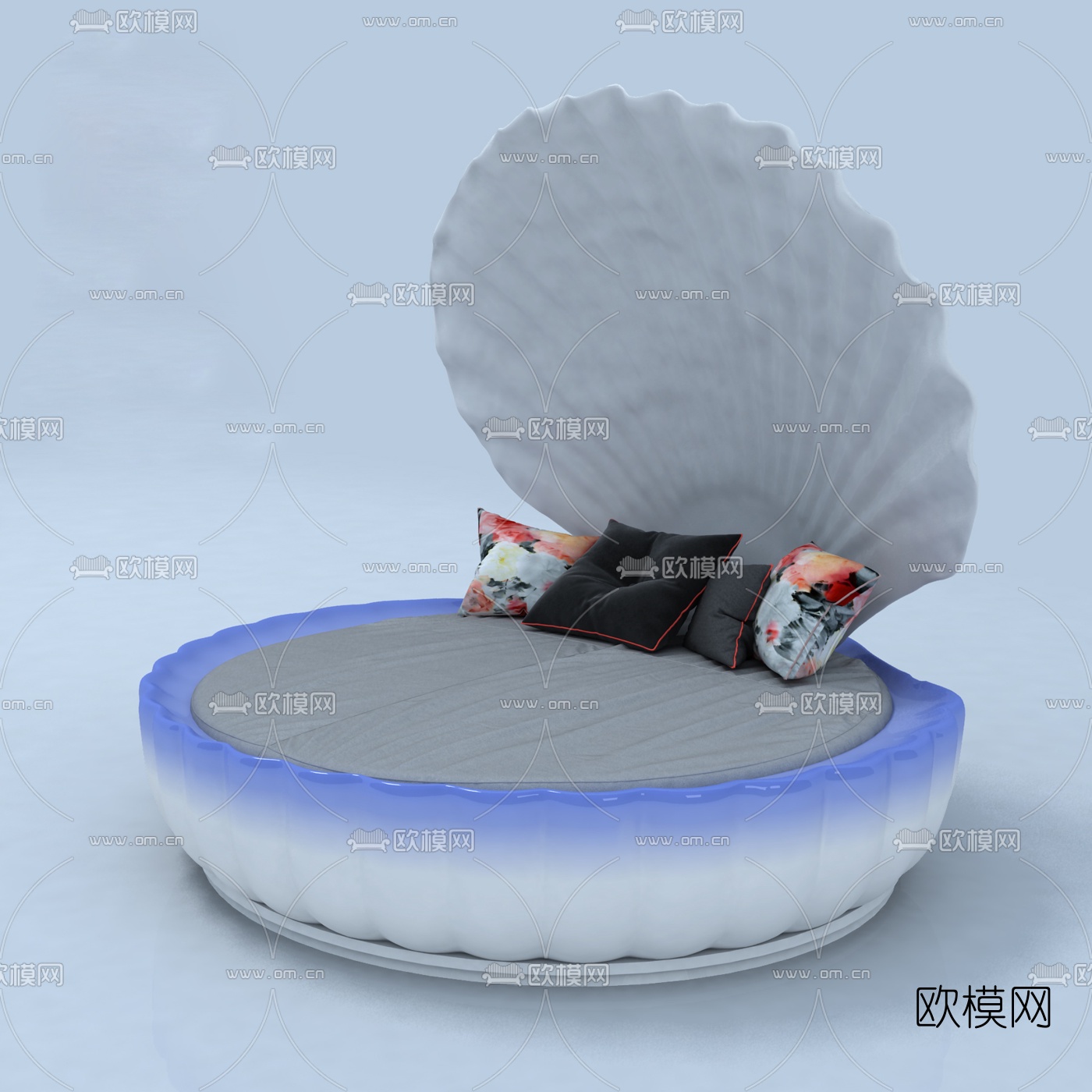 现代圆床贝壳床免费3d模型下载