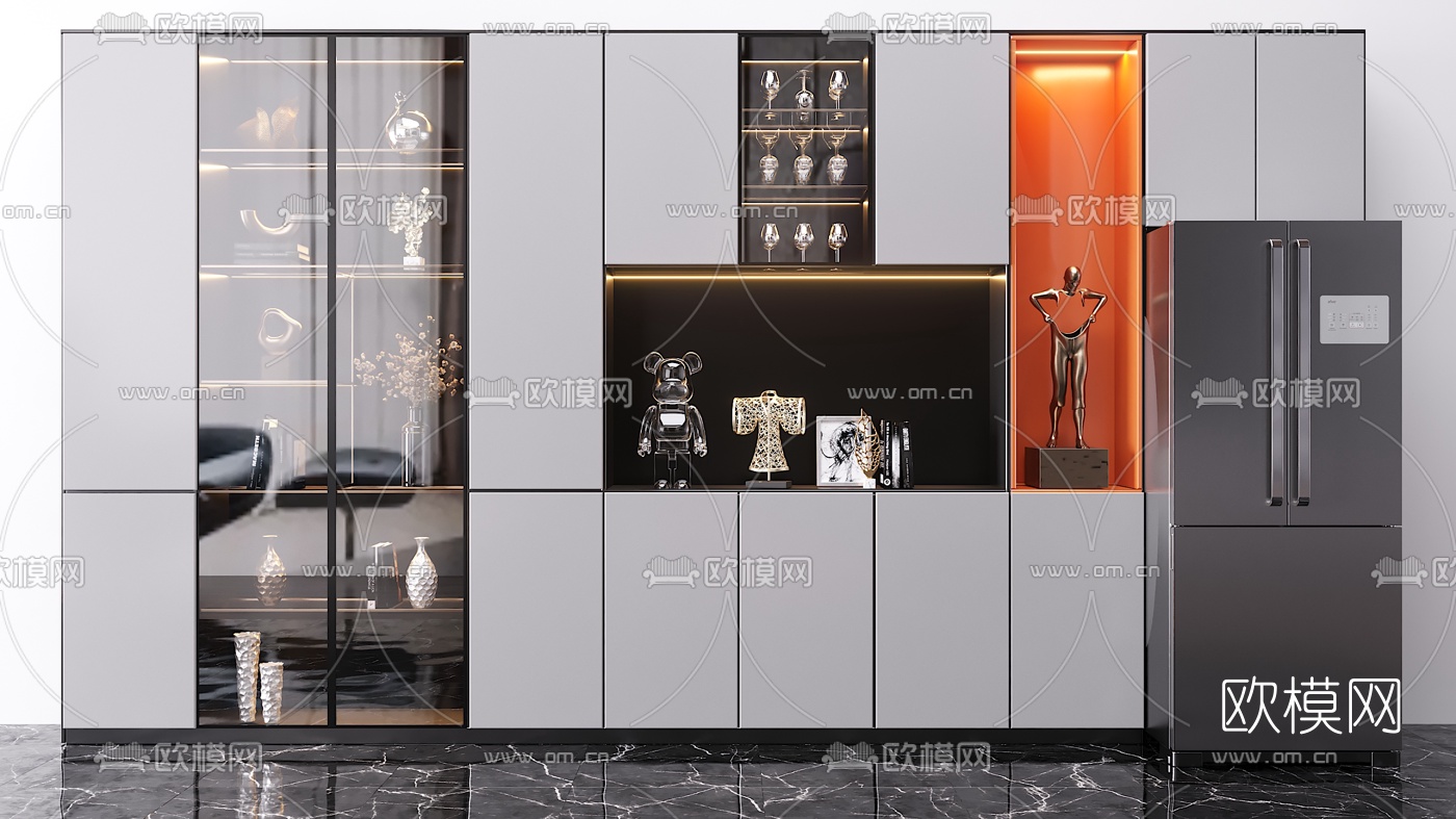 现代轻奢装饰柜酒柜3d模型下载