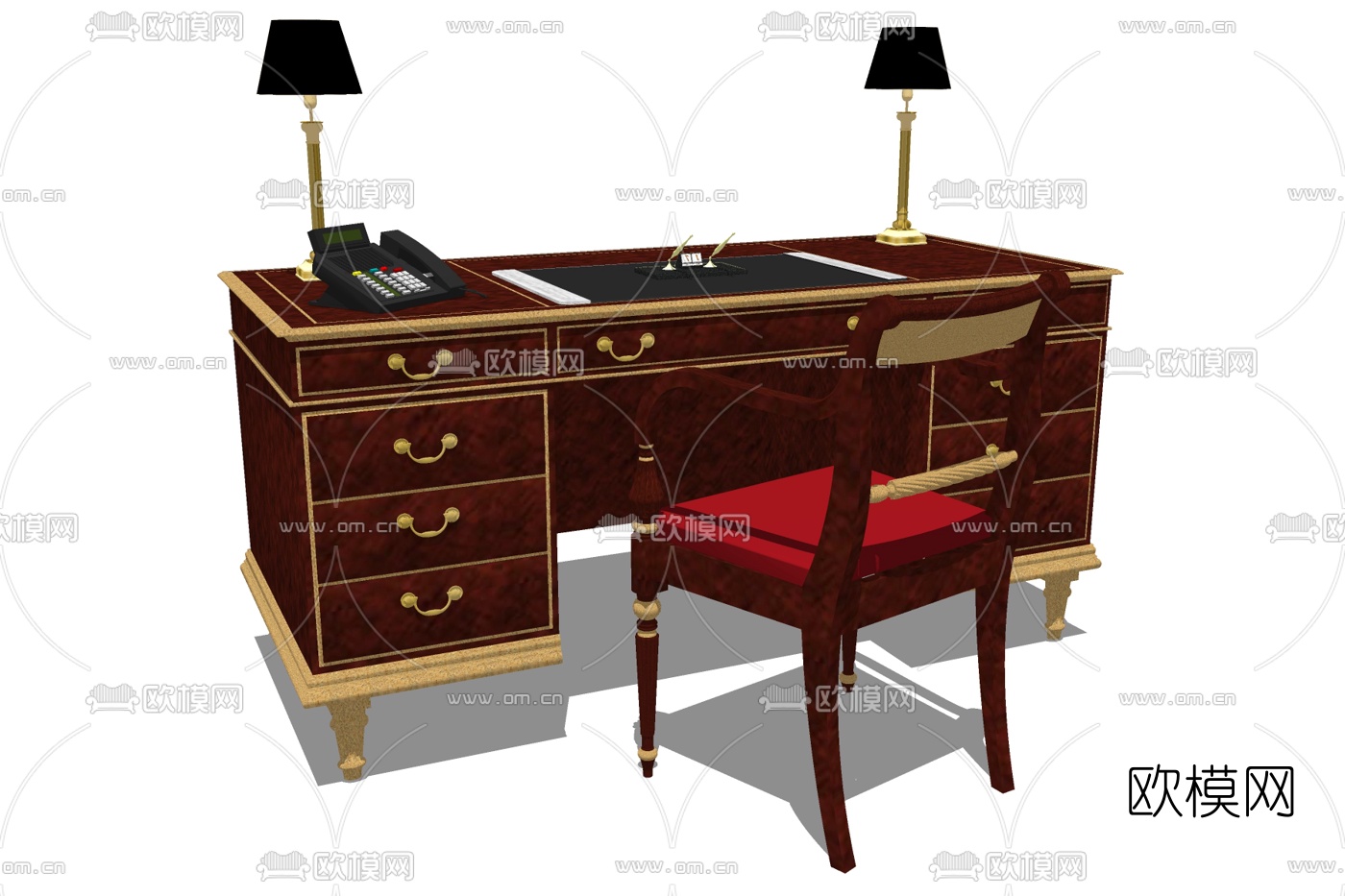 美式书桌椅su模型下载