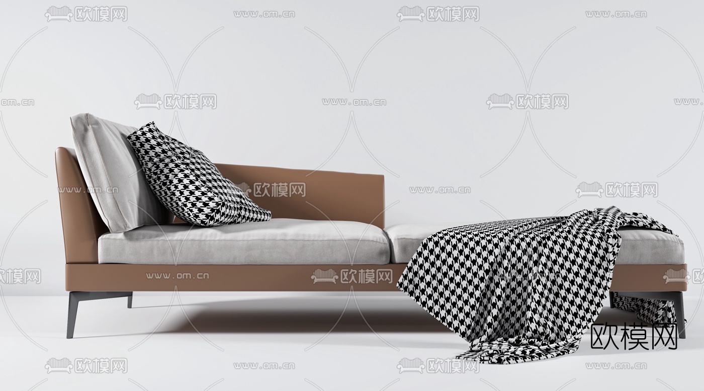 现代皮革贵妃椅3d模型下载（渲染图2）