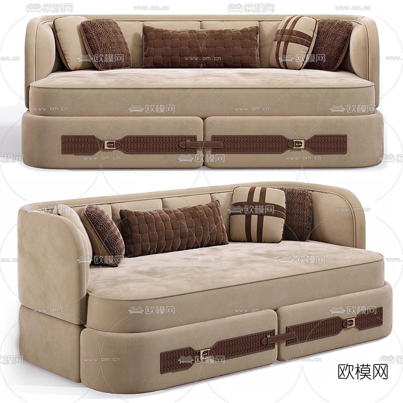 现代绒布沙发床3d模型