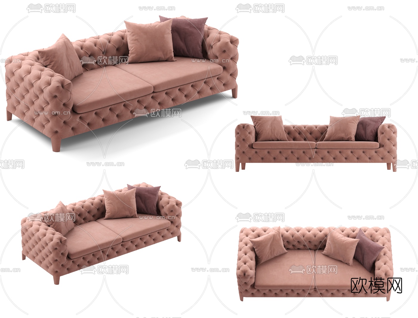 简欧布艺双人沙发3d模型下载（渲染图1）