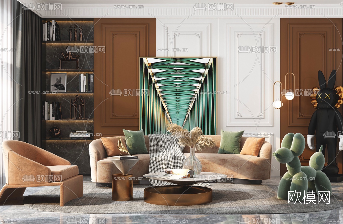 后现代布艺沙发组合3d模型下载