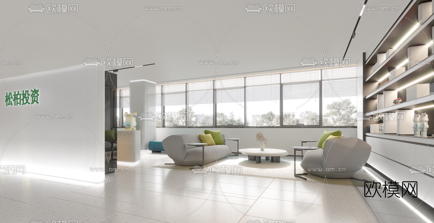 现代办公室前台接待台3d模型下载（渲染图3）