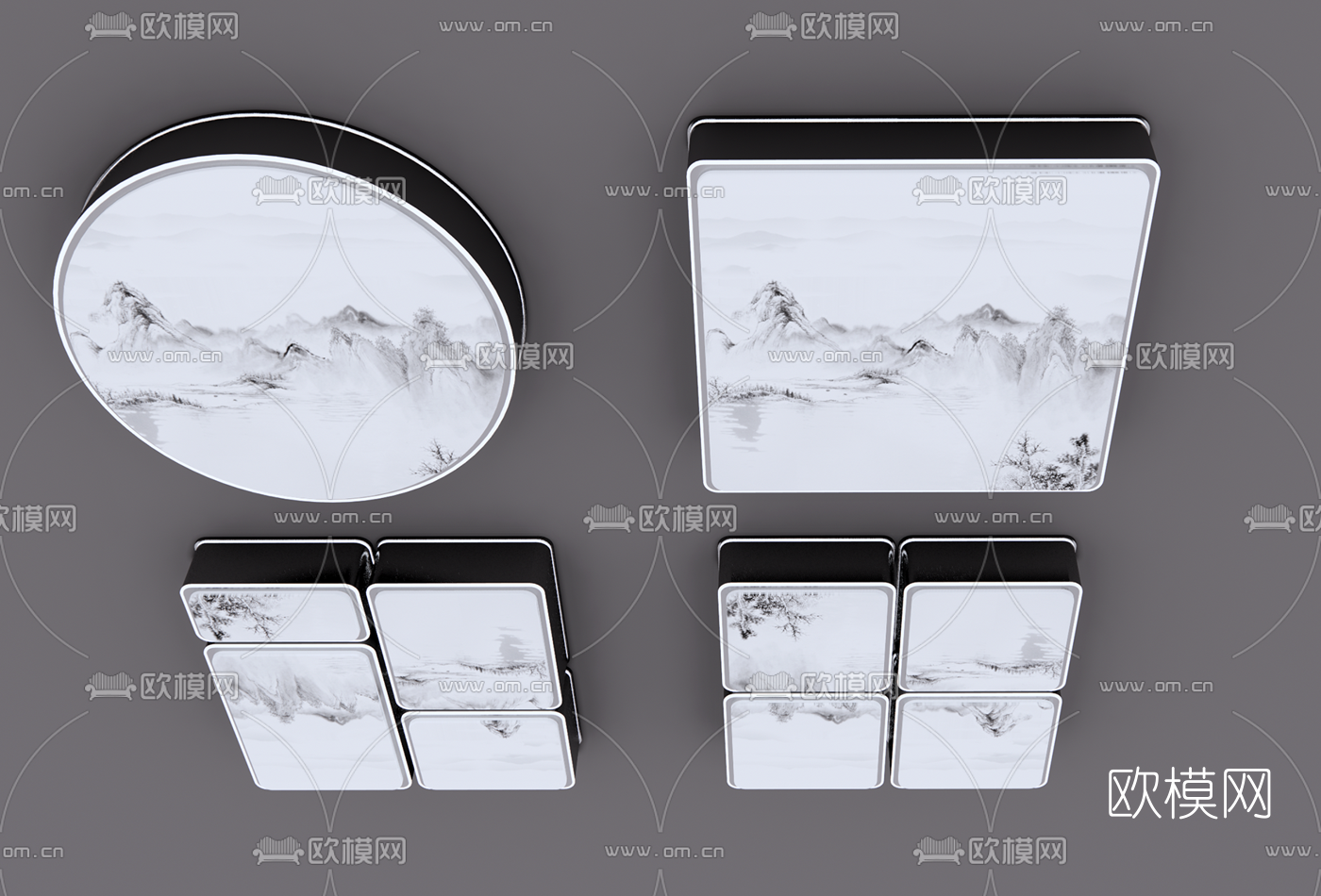 新中式吸顶灯su模型下载